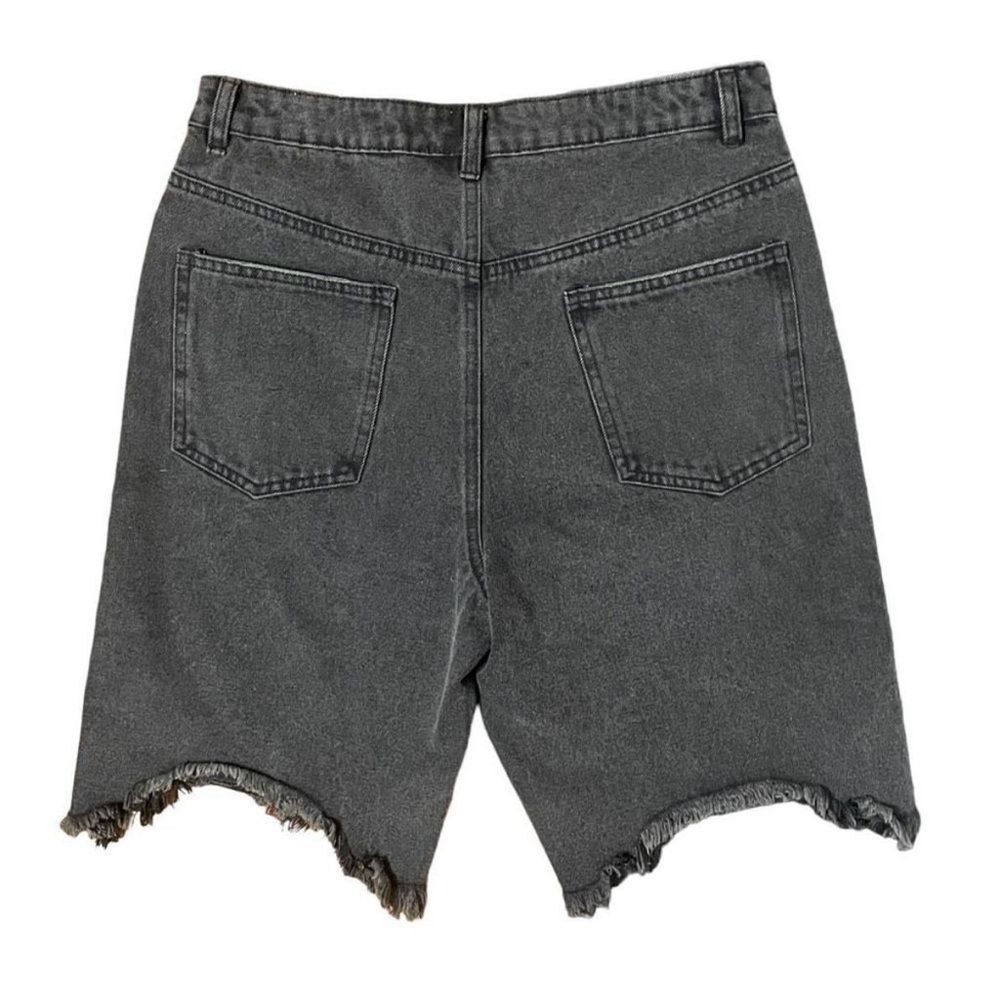 Denim Shorts Cutoff Frayed High Rise Black Size Medium NWT - Picture 3 of 4